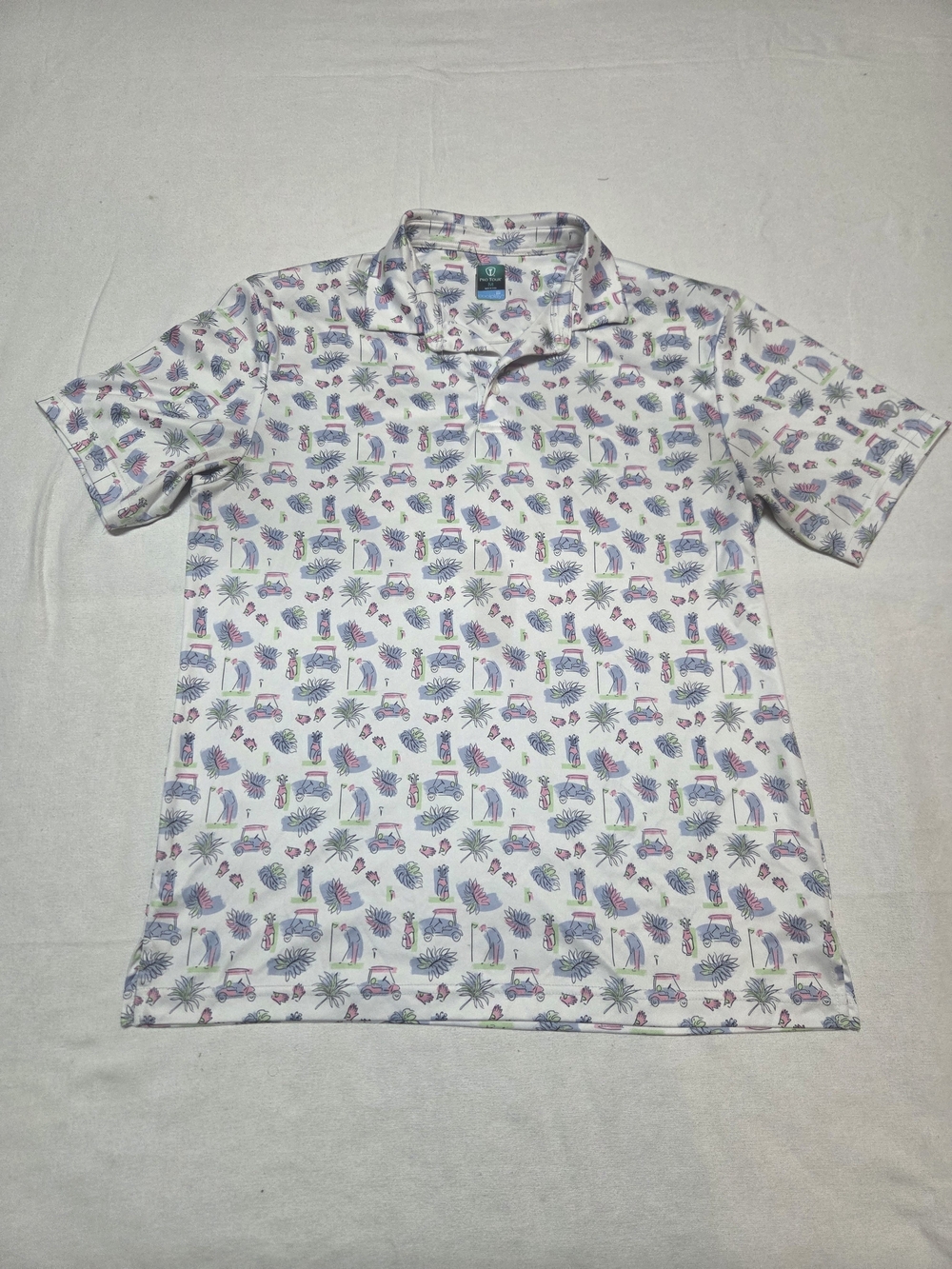 Men's White Tropical-Print Polo Shirt